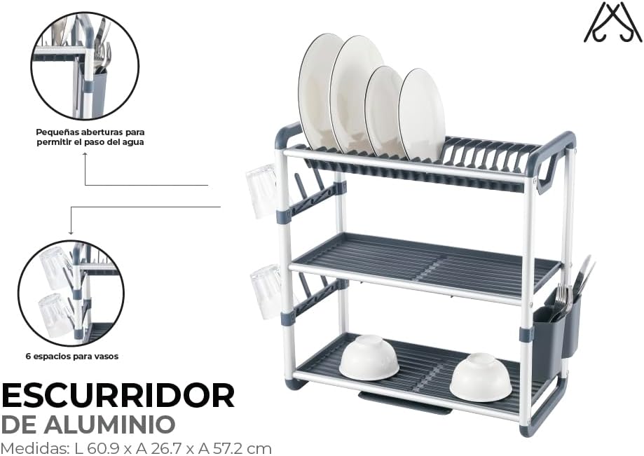Escurridor de Platos de Aluminio + Soportes ABS