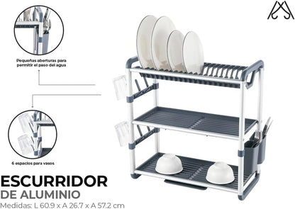Escurridor de Platos de Aluminio + Soportes ABS