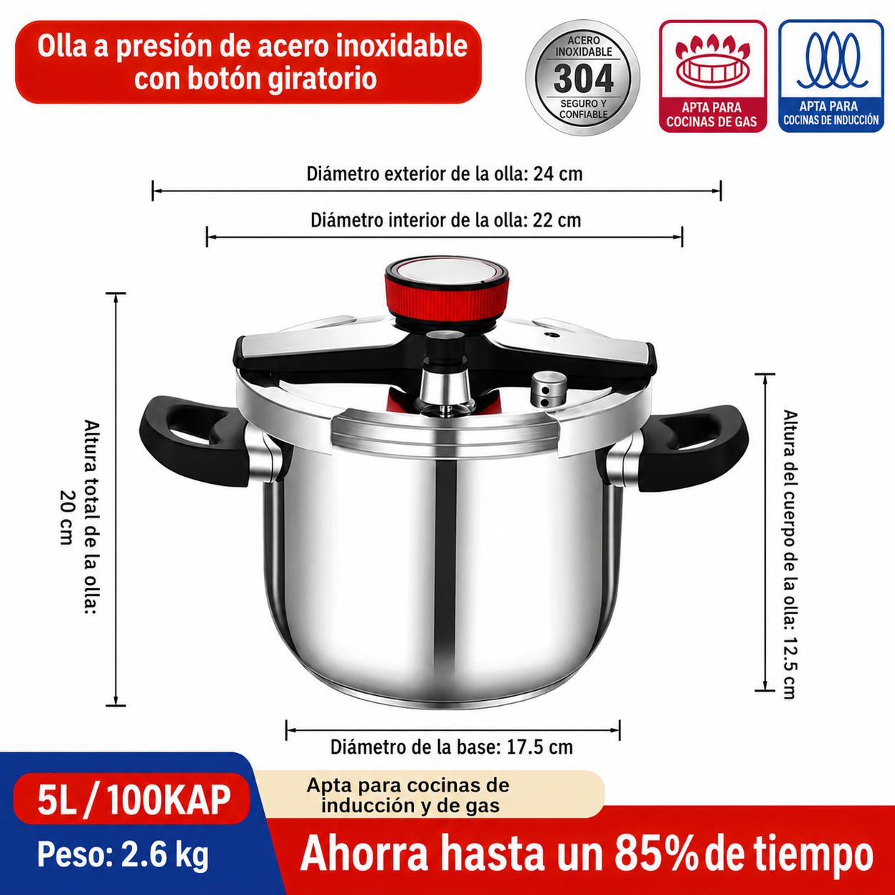OLLA A PRESION ACERO SUS304 ALTA CALIDAD