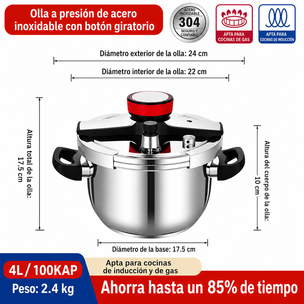 OLLA A PRESION ACERO SUS304 ALTA CALIDAD