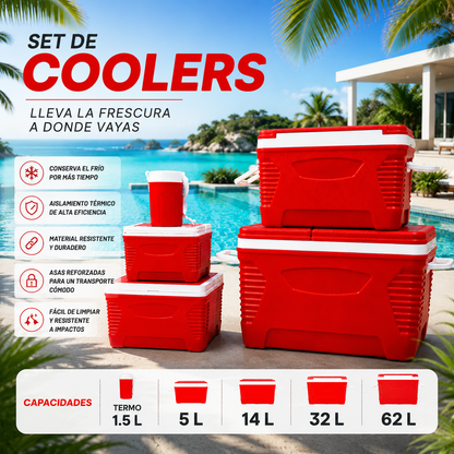 SET COOLER X 5 PIEZAS MULTIUSO ROJO